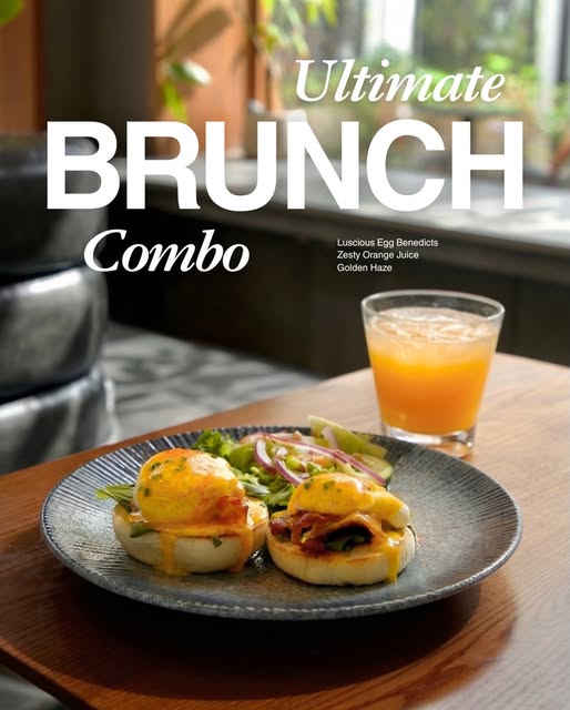 Ultimate Brunch Combo — egg benedict, orange juice, golden haze